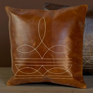 faire_b18_03 18x18 Genuine Leather Pillow Cover Rancho Boot Stitch Pillow Cover